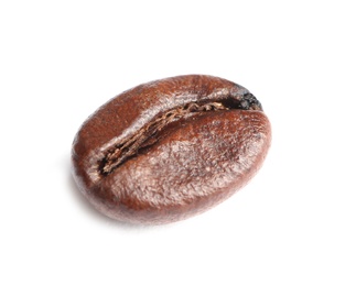 Single roasted coffee bean on white background