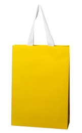 One yellow shopping bag isolated on white