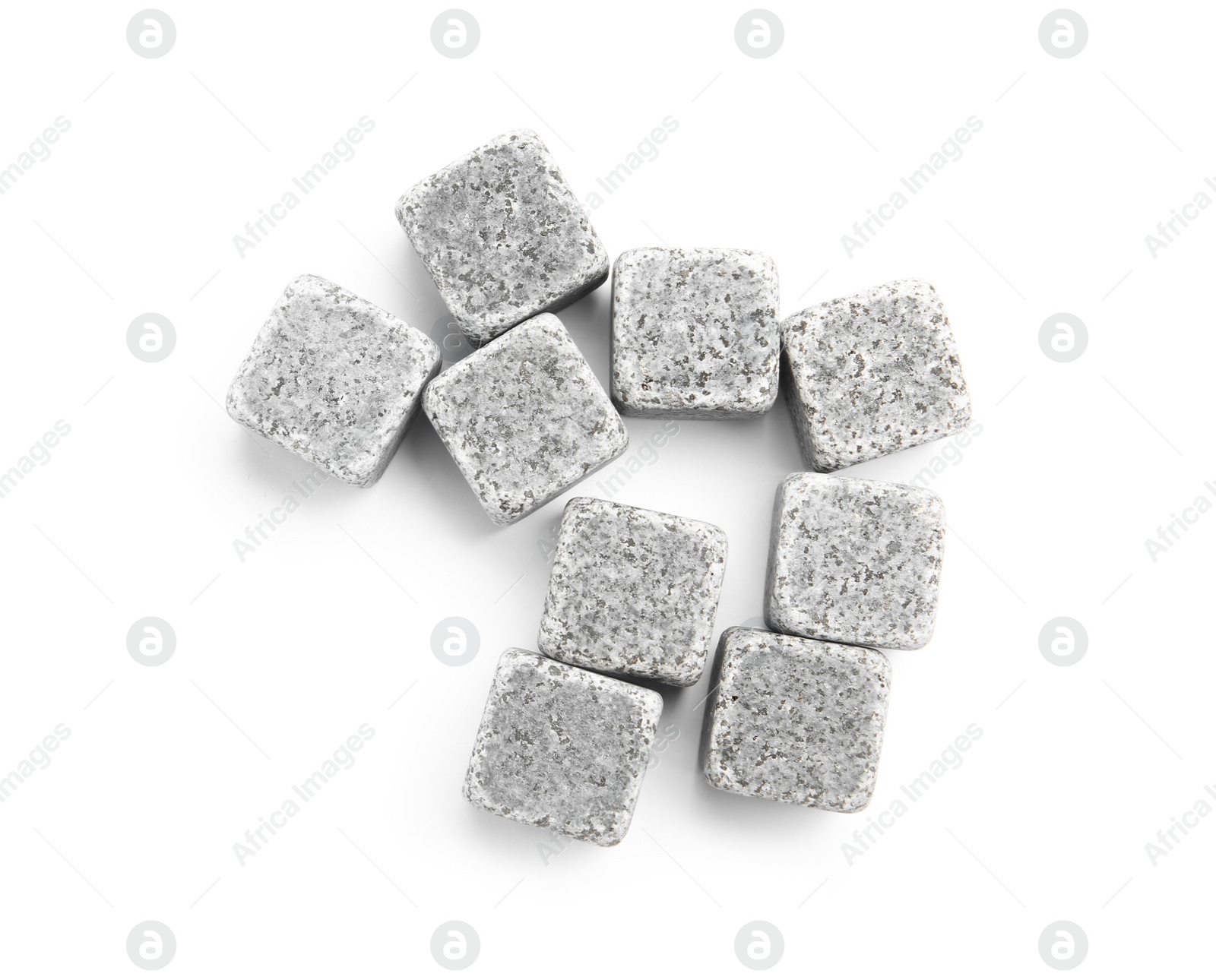 Photo of Whiskey stones on white background, top view