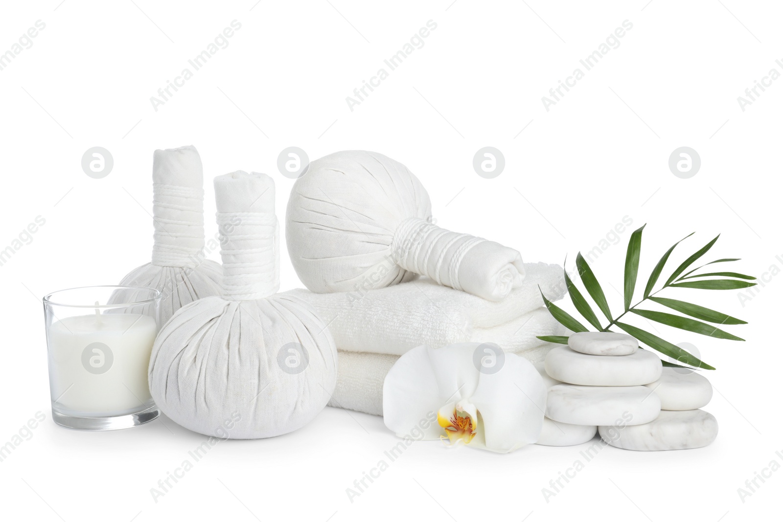 Photo of Beautiful composition with different spa products on white background