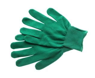 Pair of gloves on white background, top view. Gardening tool