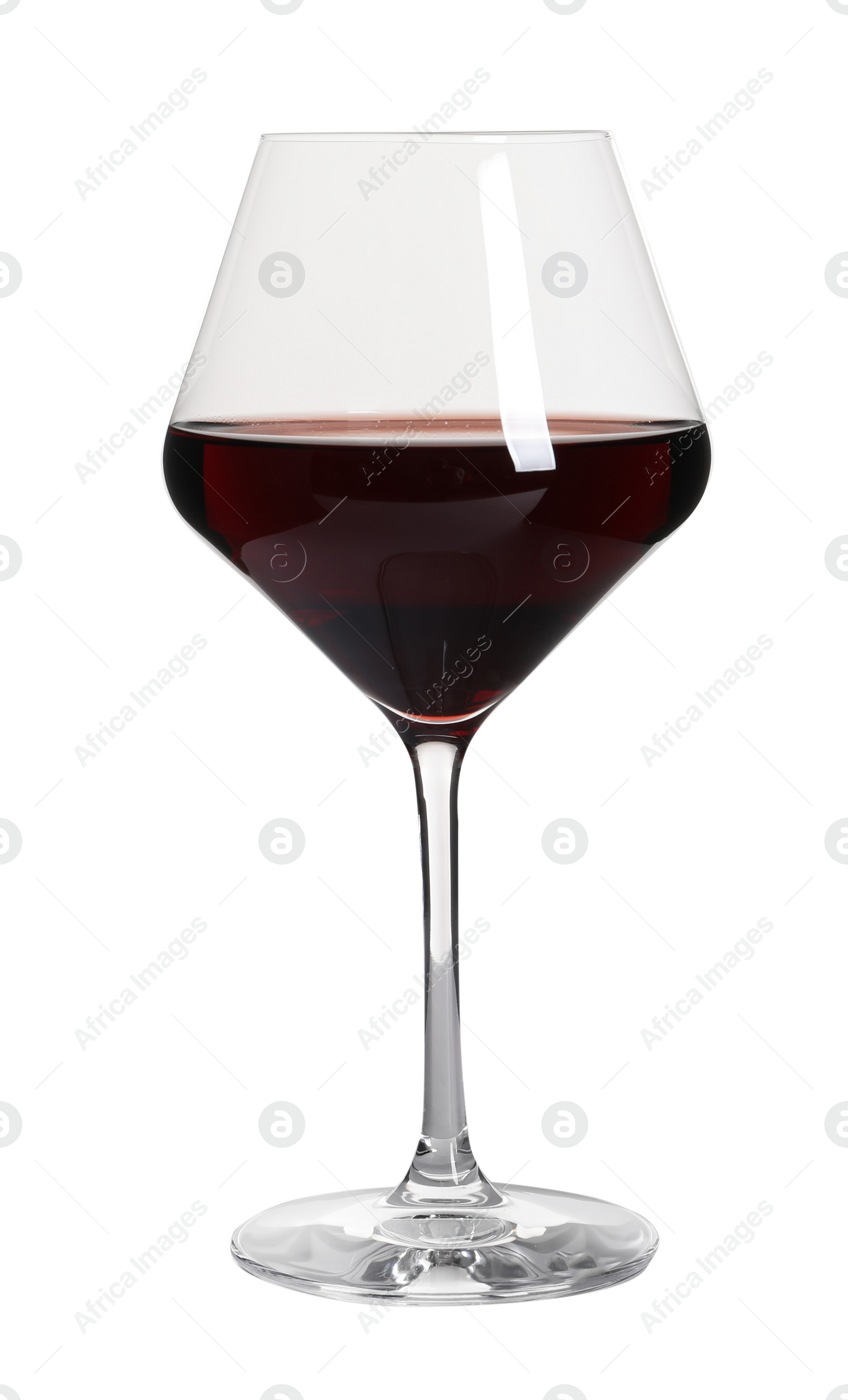 Photo of Glass of delicious expensive red wine on white background