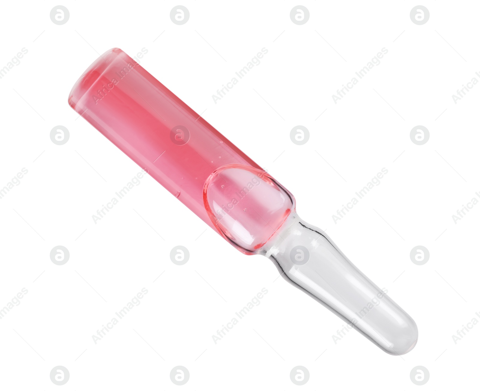 Photo of Glass ampoule with pharmaceutical product on white background, top view