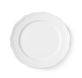 Photo of Empty ceramic plate isolated on white, top view