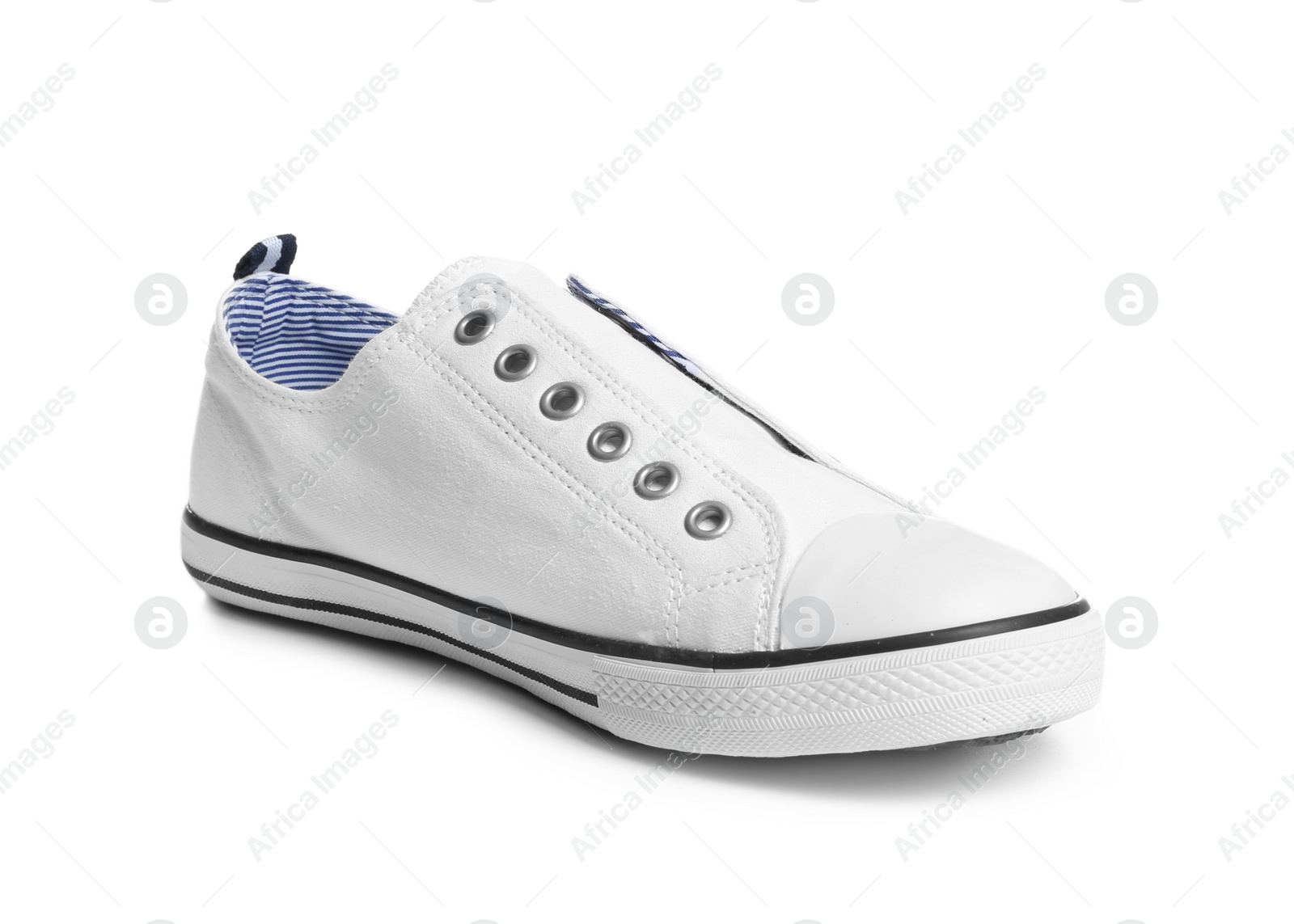 Photo of Stylish sneaker on white background. Trendy footwear