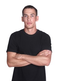 Photo of Portrait of personal trainer on white background. Gym instructor