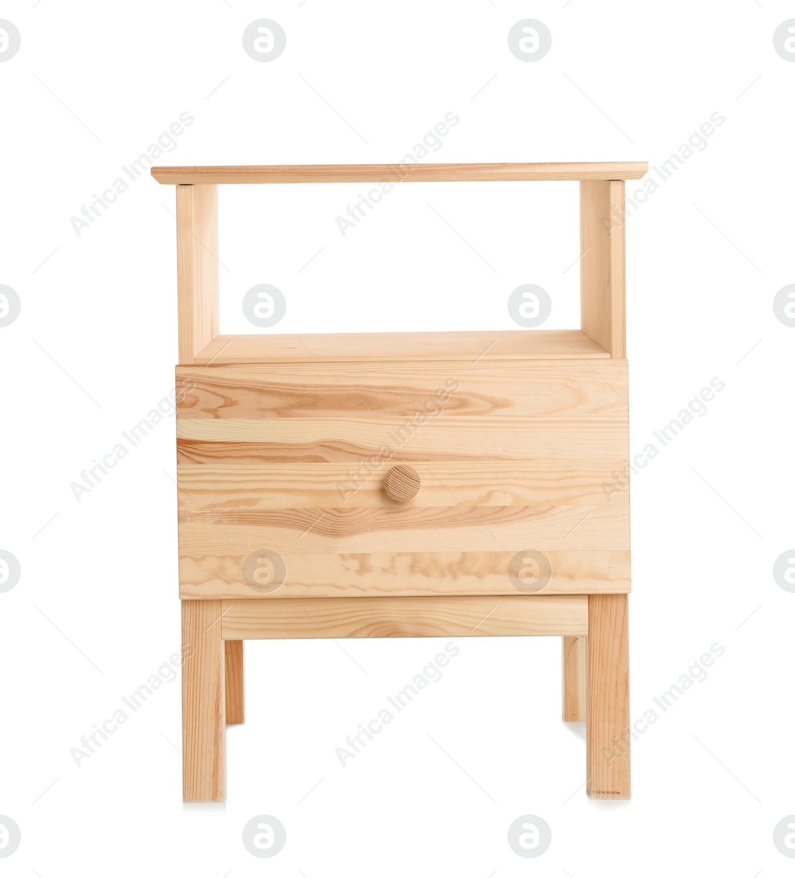 Photo of Wooden small cabinet on white background. Furniture for wardrobe room