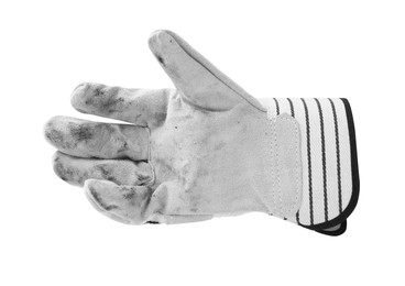 Image of One dirty gardening glove isolated on white