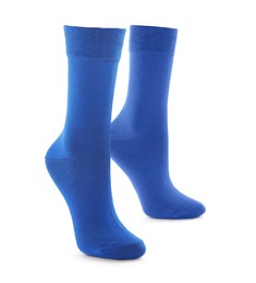 Image of Pair of bright blue socks isolated on white