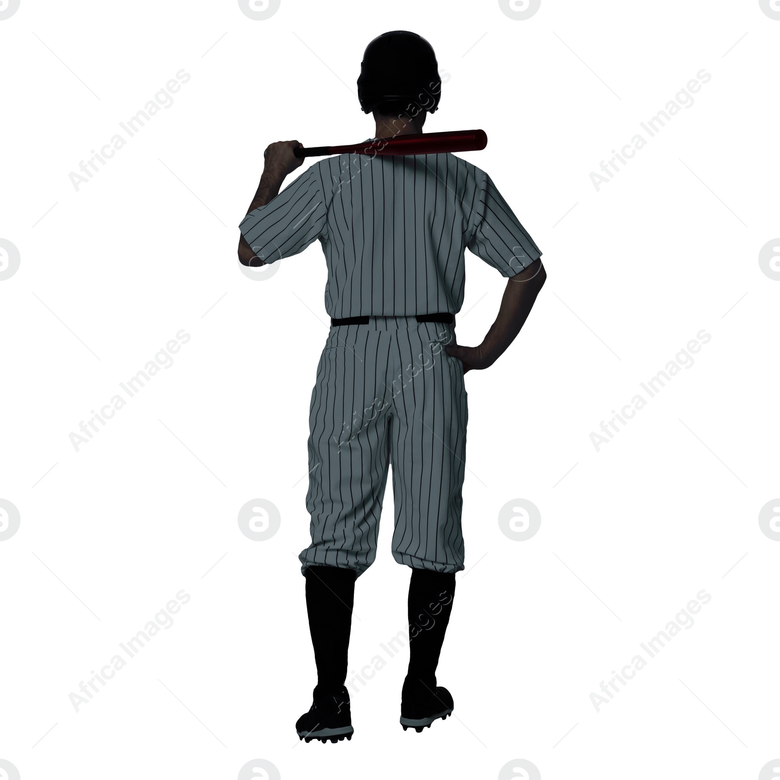 Image of Silhouette of baseball player on white background, back view