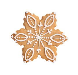 Tasty snowflake shaped Christmas cookie isolated on white