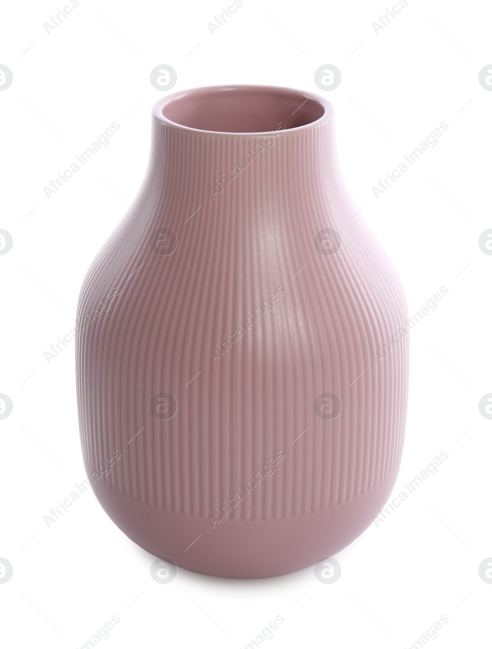 Photo of Stylish empty pink ceramic vase isolated on white