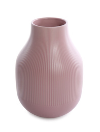 Stylish empty pink ceramic vase isolated on white