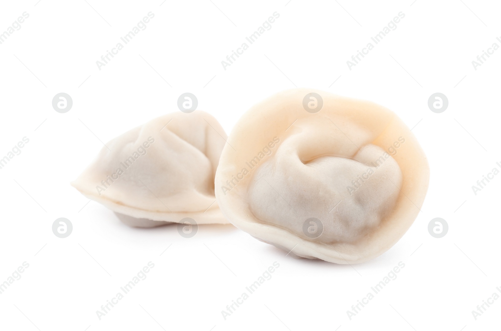 Photo of Tasty fresh boiled dumplings on white background