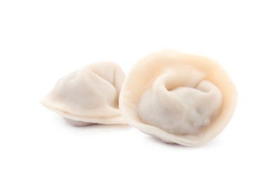 Tasty fresh boiled dumplings on white background