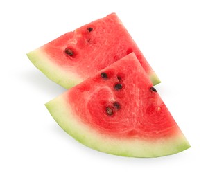 Photo of Slices of delicious ripe watermelon on white background