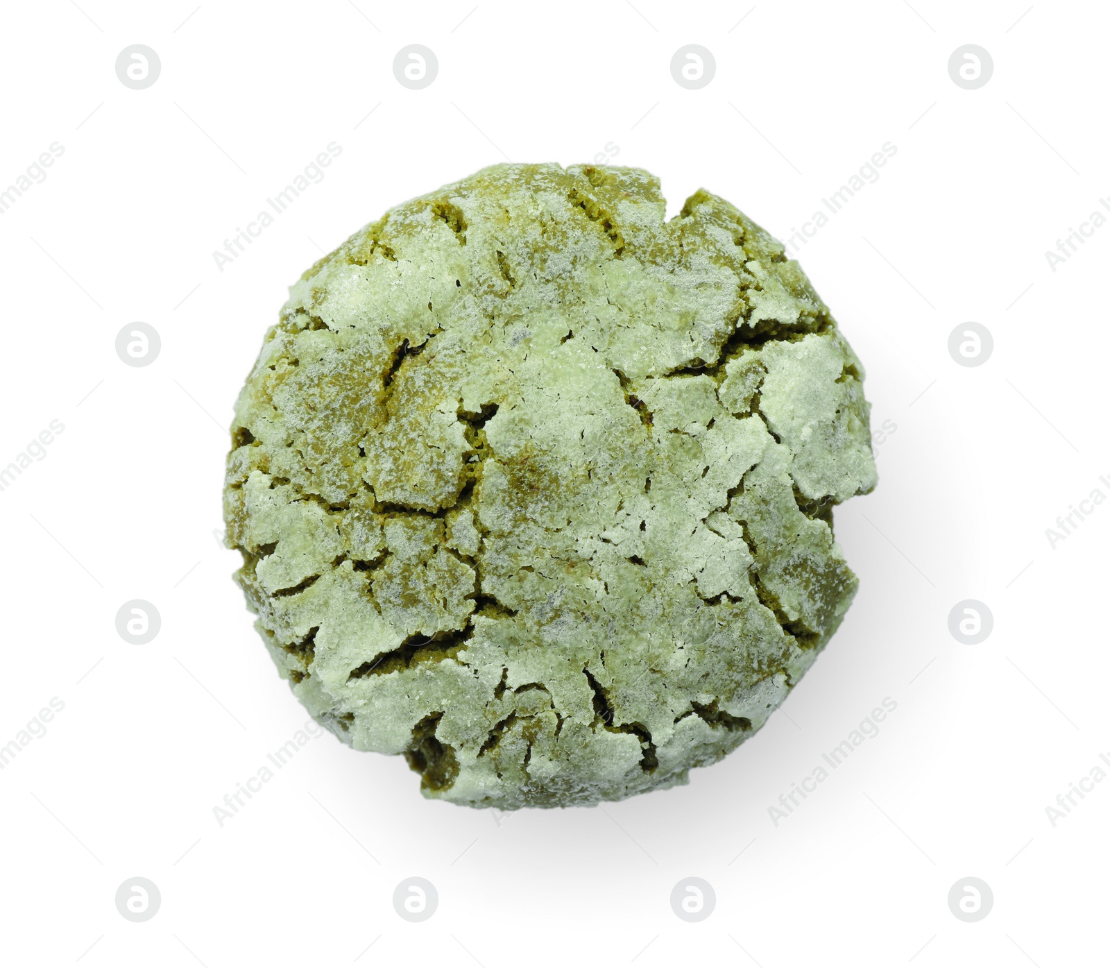 Photo of One tasty matcha cookie on white background, top view