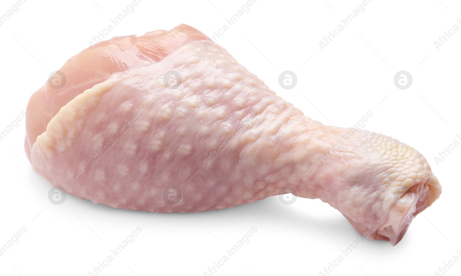 Photo of Raw chicken drumstick isolated on white. Fresh meat