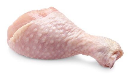 Photo of Raw chicken drumstick isolated on white. Fresh meat