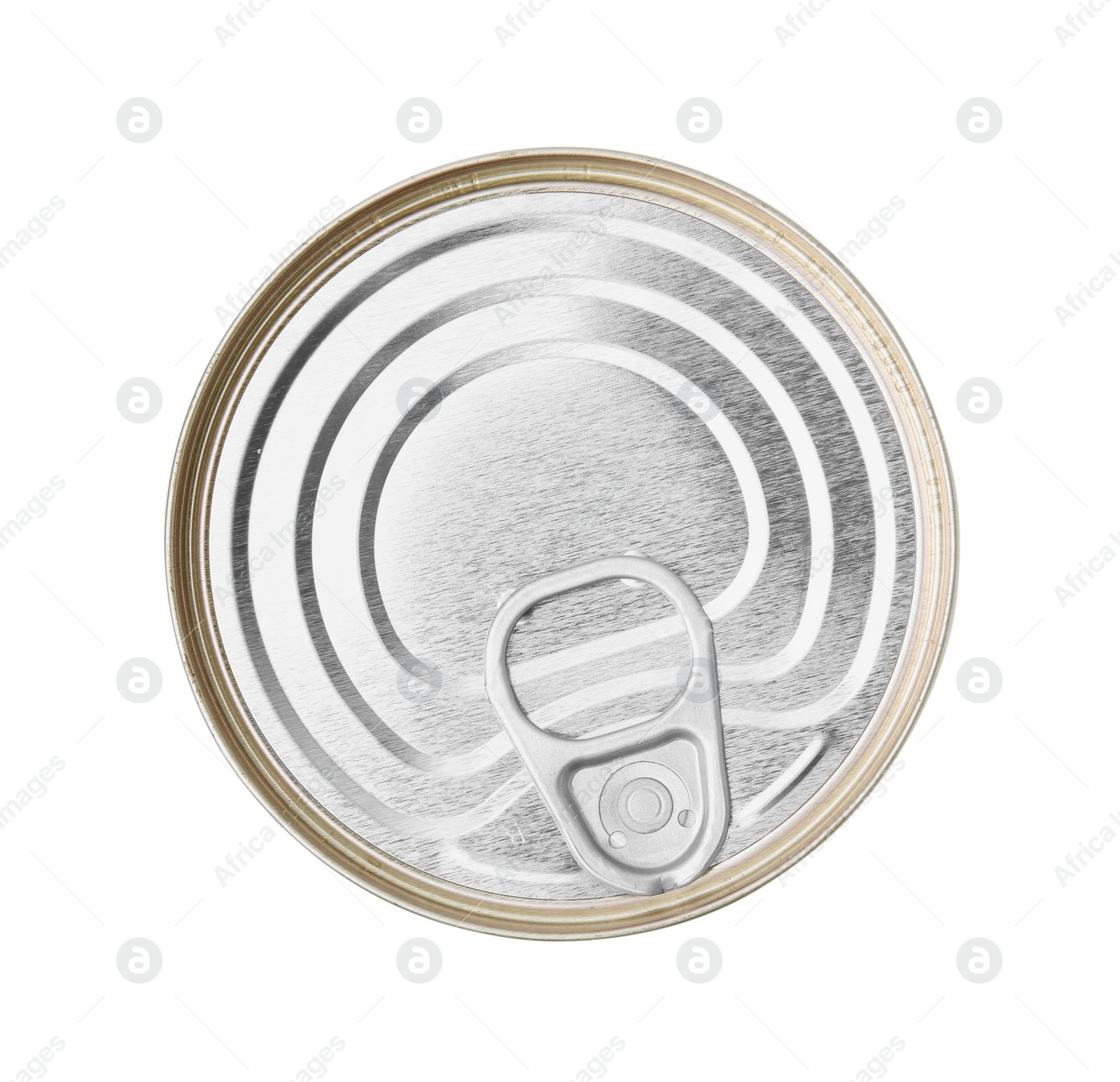 Photo of One closed tin can isolated on white, top view