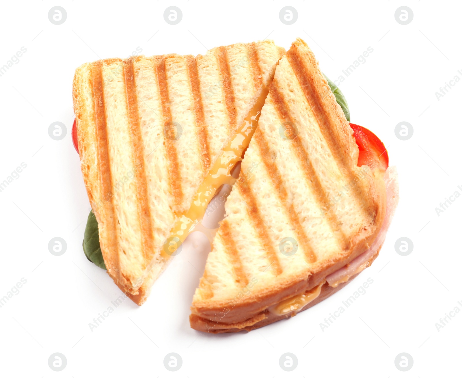 Photo of Fresh tasty cheese sandwiches isolated on white