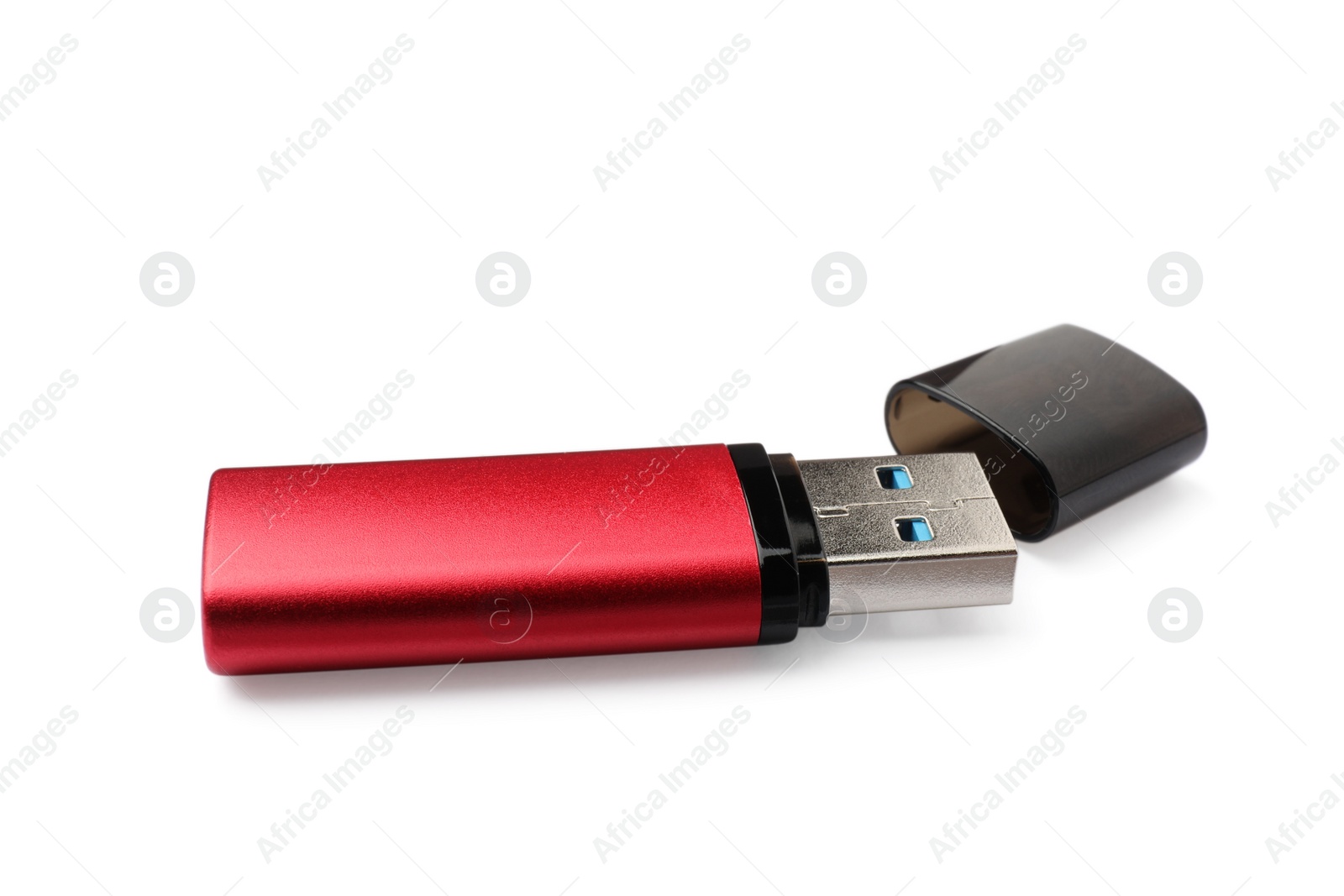 Photo of Red usb flash drive isolated on white