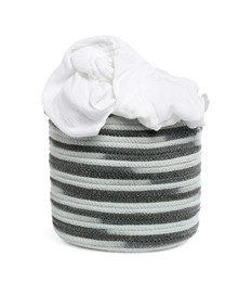 Photo of Laundry basket with clothes isolated on white