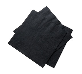 Photo of Black clean paper tissues on white background, top view