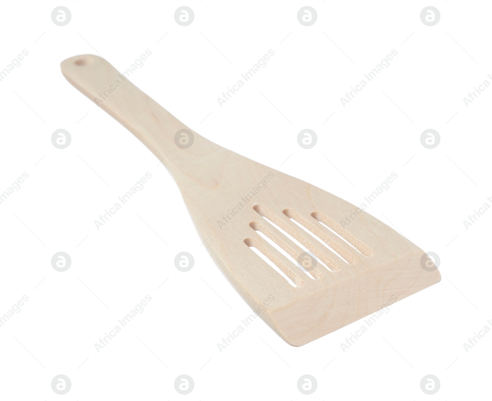 Photo of One wooden spatula isolated on white. Kitchen utensil