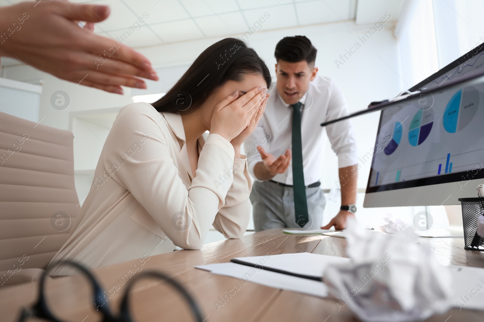 Photo of Businesswoman stressing out at workplace in office