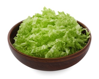 Pile of fresh ripe Chinese cabbage in bowl isolated on white