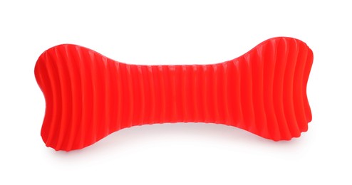 Photo of Red bone toy for pet isolated on white