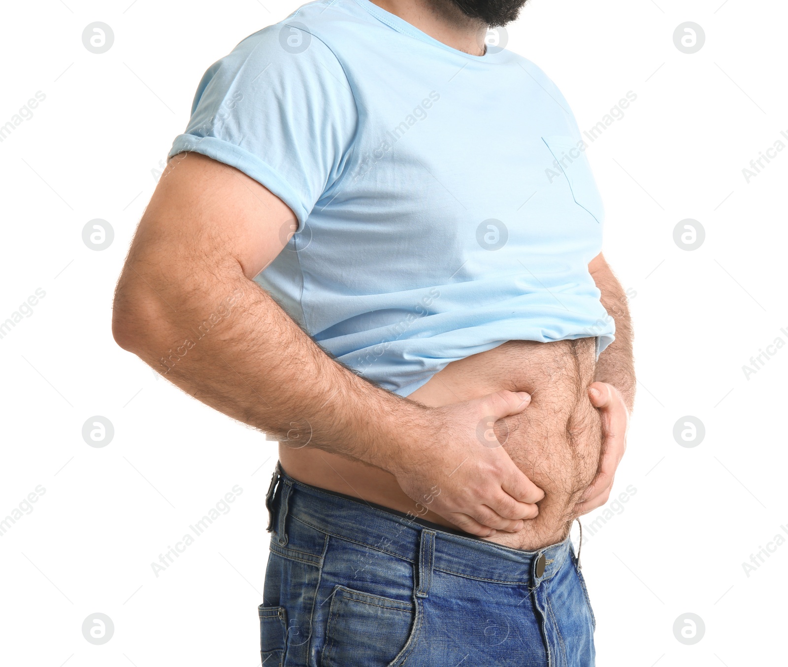 Photo of Overweight man on white background