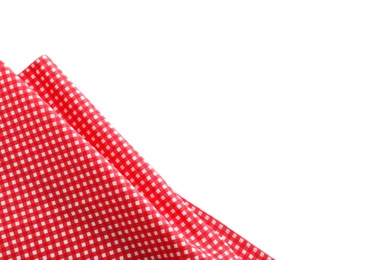 Photo of Classic red checkered tablecloth isolated on white, top view