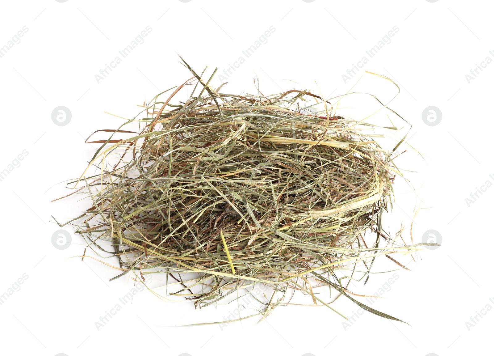 Photo of Dried hay isolated on white, top view