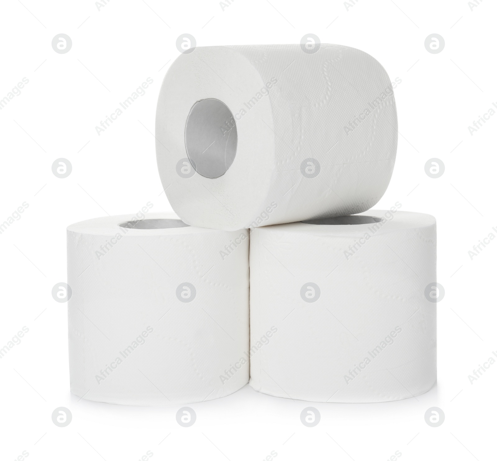 Photo of Rolls of toilet paper on white background