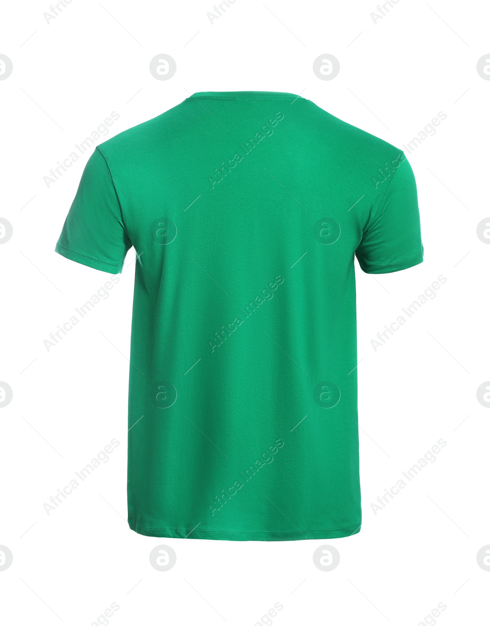 Photo of Mannequin with green men's t-shirt isolated on white. Mockup for design