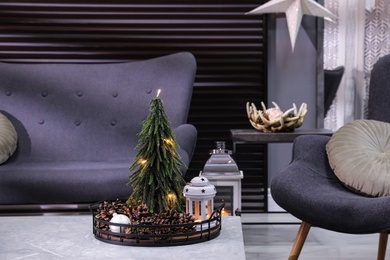 Photo of Elegant living room interior with Christmas decor