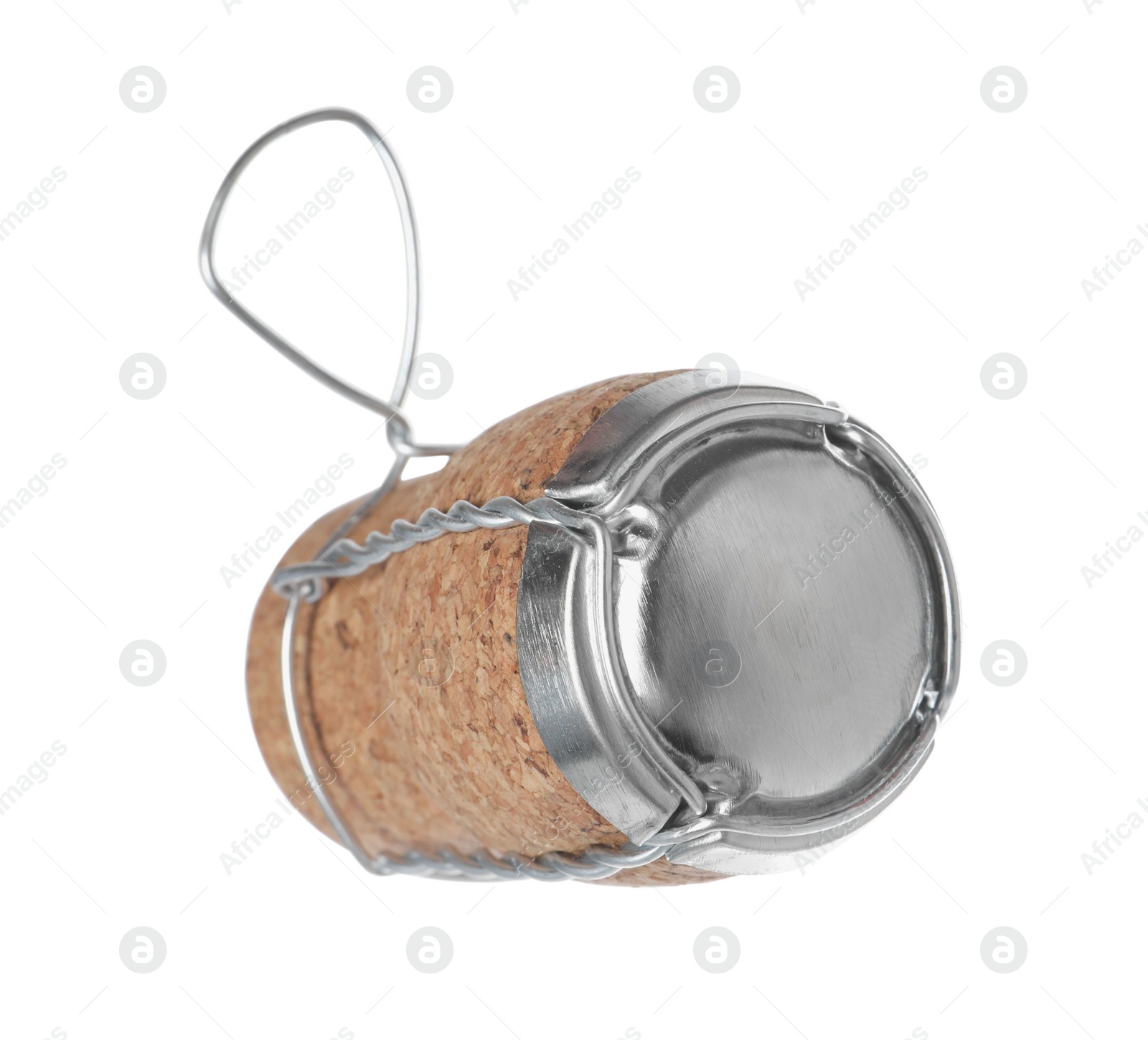 Photo of Cork of sparkling wine and muselet cap isolated on white