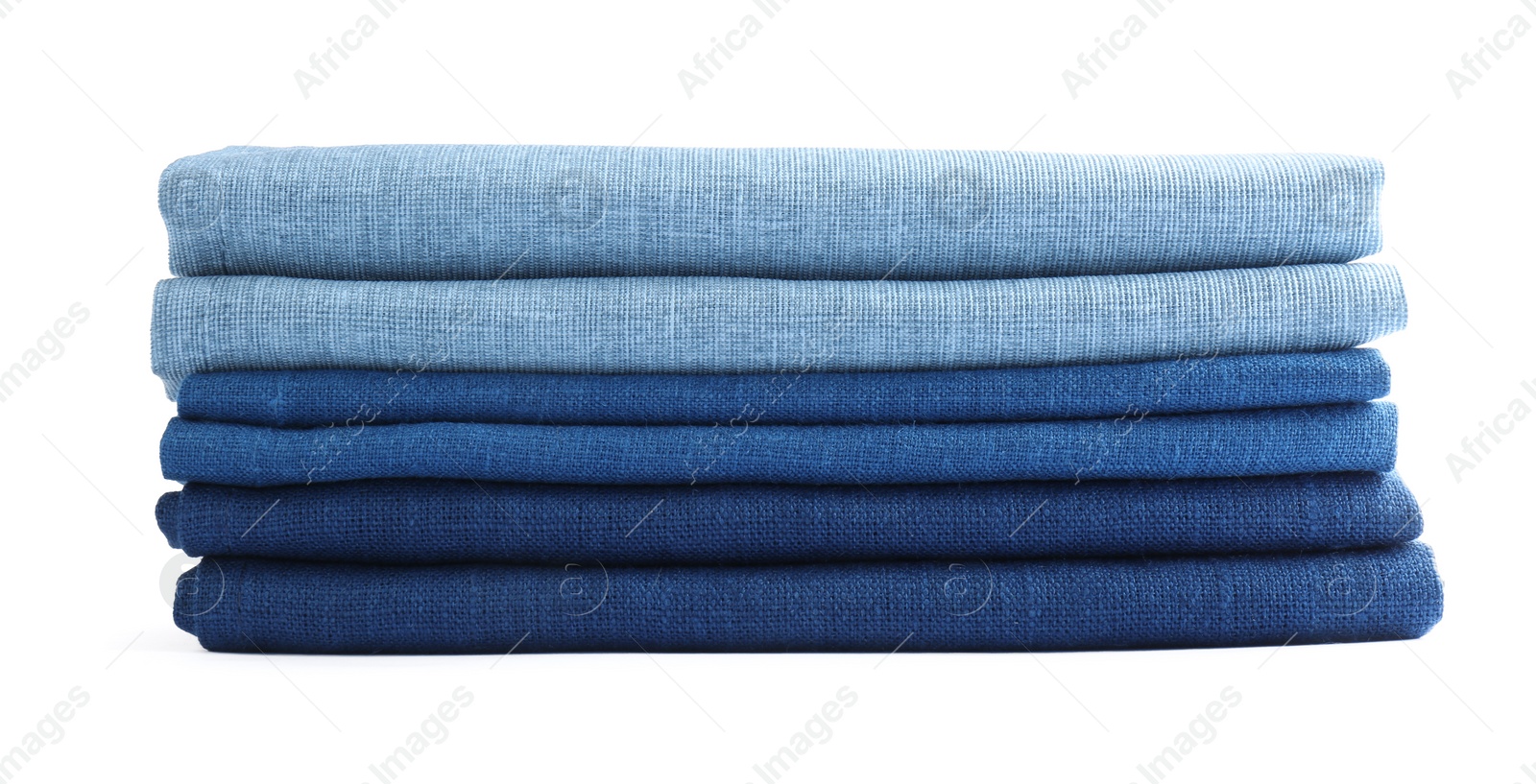 Photo of Stack of fabric napkins for table setting isolated on white