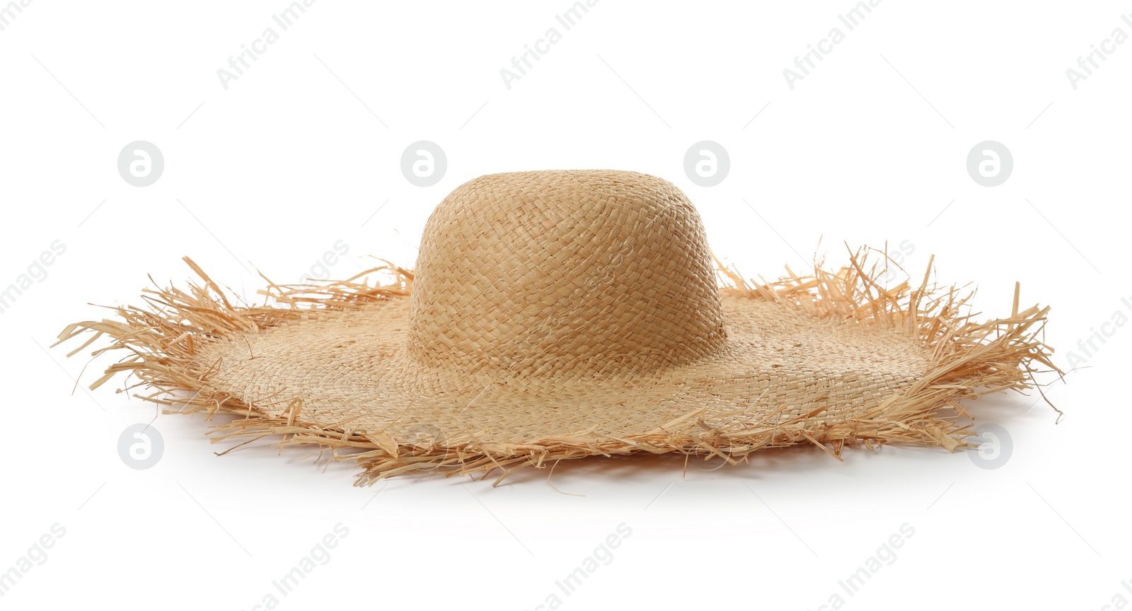 Photo of Straw hat isolated on white. Stylish headdress