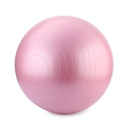 Photo of One pink fitness ball isolated on white. Sport equipment