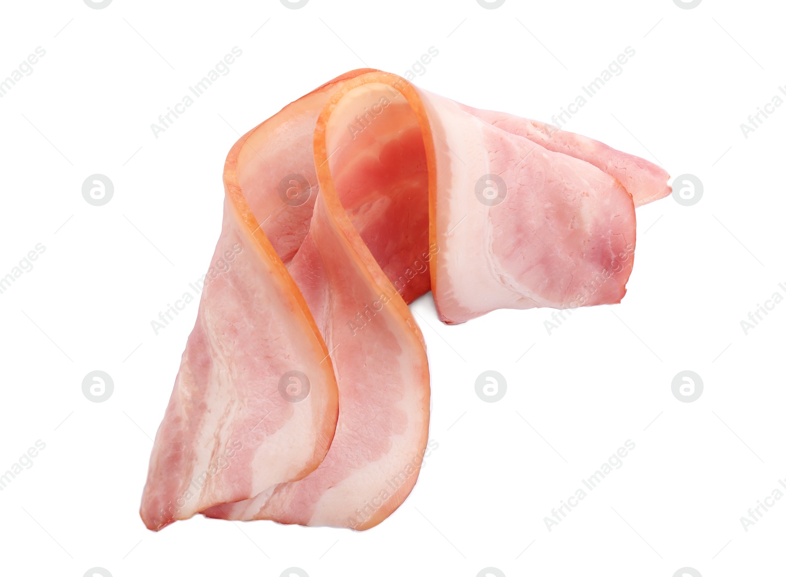 Image of Fresh raw bacon slices on white background