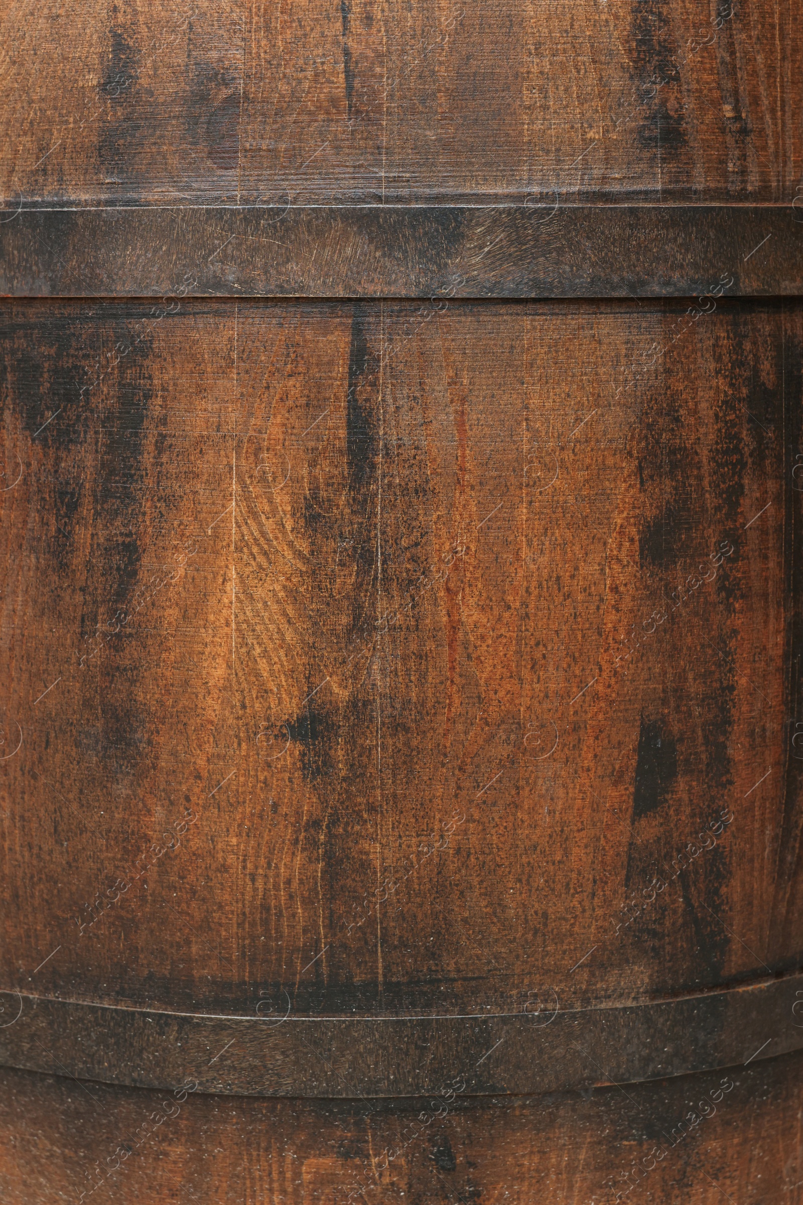 Photo of Traditional wooden barrel as background, closeup. Wine making