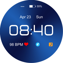 Smart watch. Time, date, heart rate and icons on display