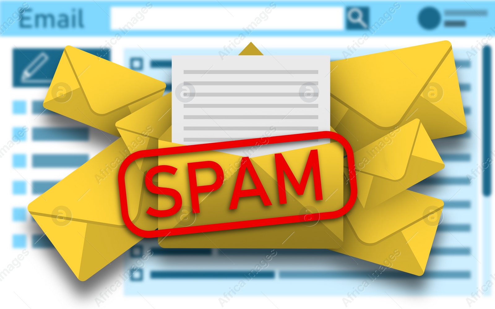 Illustration of  email app interface with spam warning message