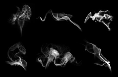 Image of Collection of white smoke on black background