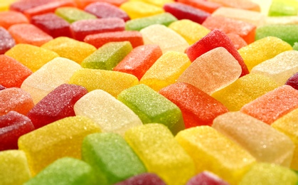 Closeup of different colorful sweet jelly candies