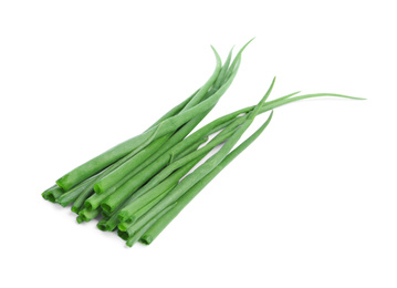 Fresh green spring onions isolated on white