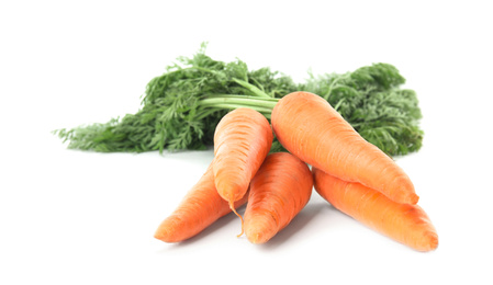 Photo of Bunch of fresh ripe carrots isolated on white